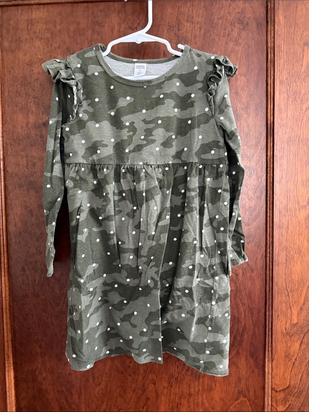 Harper Canyon Olive Green Camo Polka Dot Ruffle Dress